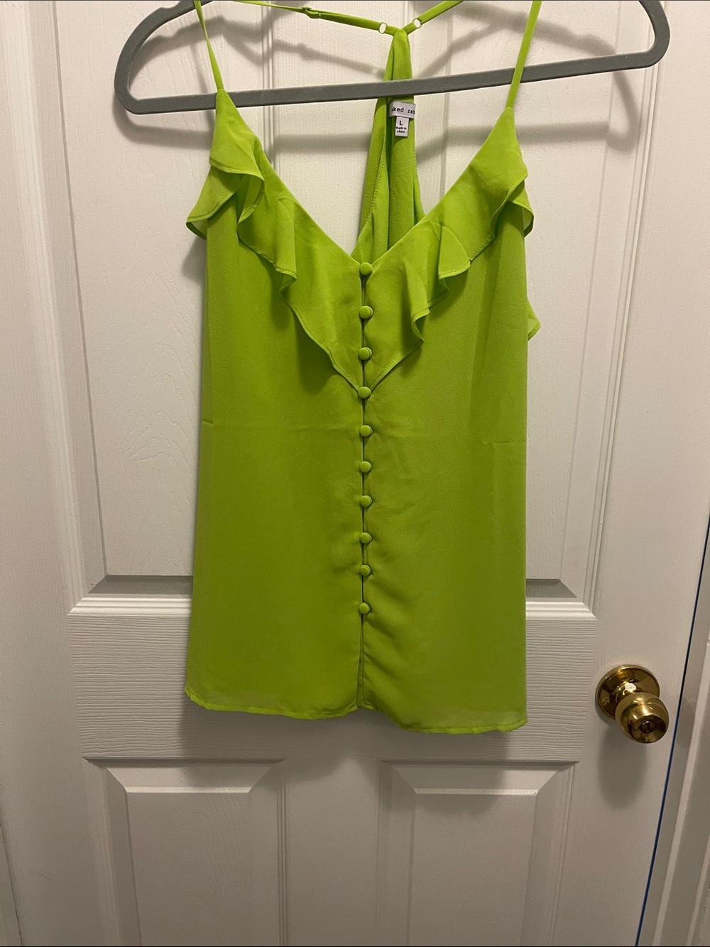 Naked Zebra Lime Green Ruffle-Front Button Cami